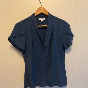 Calvin Klein Blue Puff Sleeve Fitted Blouse